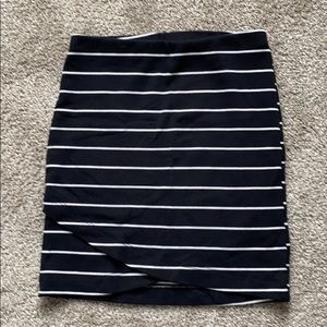 Juniors Black and White Stripe Wrap Front Skirt